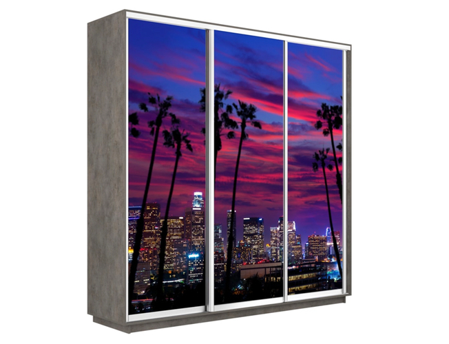 Шкаф-купе Экспресс Люкс 3-х дверный (Фото №1014 Закат над городом), Бетон