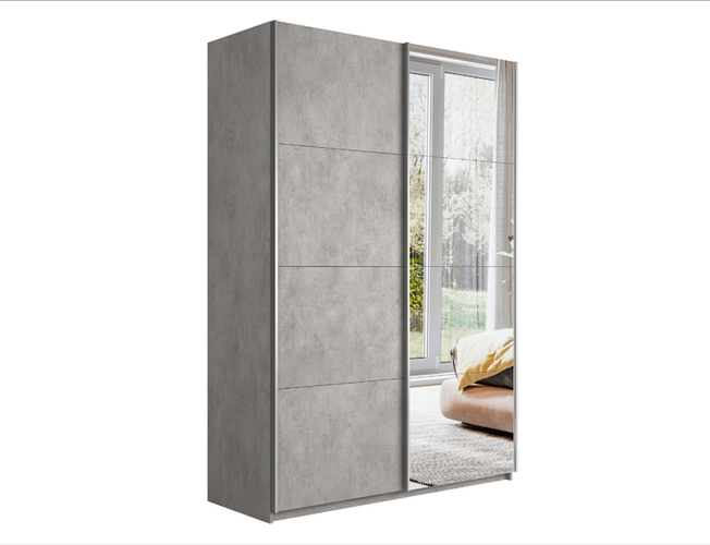 Шкаф-купе Прайм Люкс 2-х дверный (ЛДСП, зеркало), Бетон